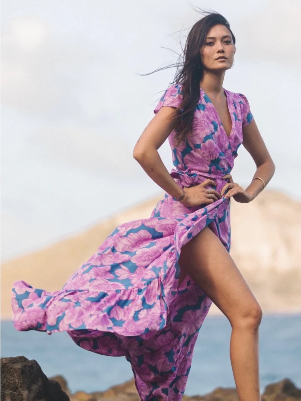 XIX Palms Tamarindo Wrap Dress Blue Size L  Honolulu -Hawaii